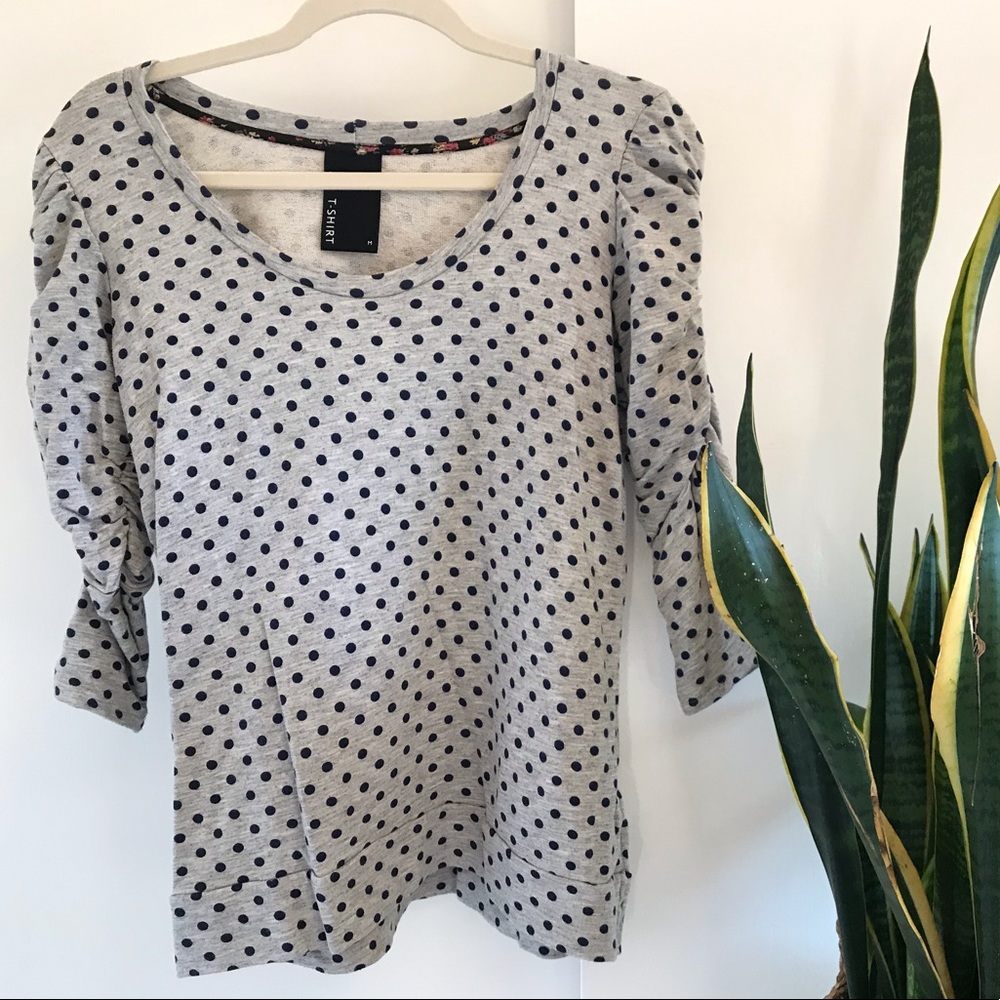 Anthropologie Grey Polka Dot Sweatshirt Tee